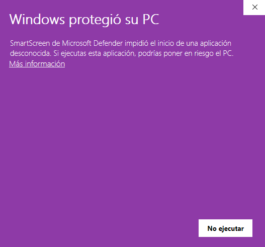 Aviso de Windows Defender SmartScreen